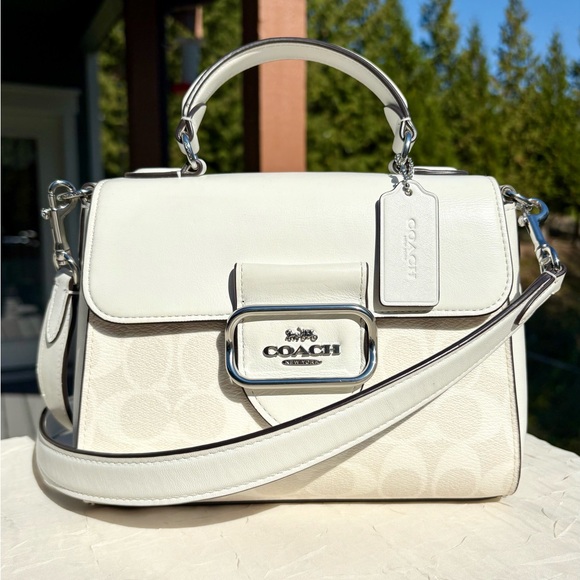 COACH Morgan Top Handle Satchel In White Signature Canvas CJ614 - Picture 1 of 10